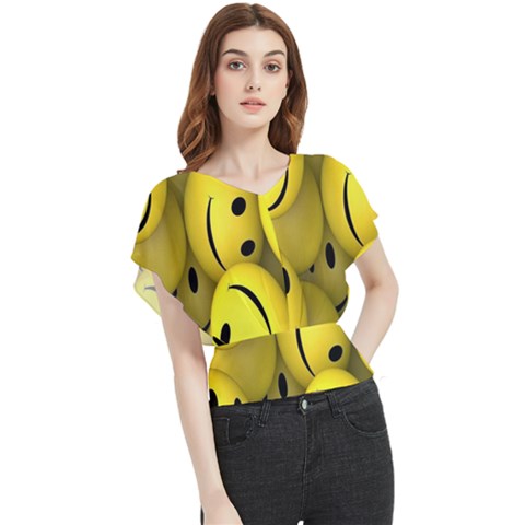 Emoji, Colour, Faces, Smile, Wallpaper Butterfly Chiffon Blouse by nateshop