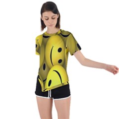 Emoji, Colour, Faces, Smile, Wallpaper Asymmetrical Short Sleeve Sports T-shirt by nateshop