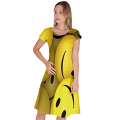 Emoji, Colour, Faces, Smile, Wallpaper Classic Short Sleeve Dress by nateshop