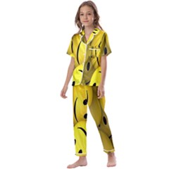 Emoji, Colour, Faces, Smile, Wallpaper Kids  Satin Short Sleeve Pajamas Set by nateshop