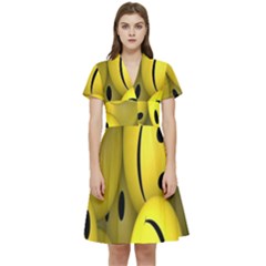 Emoji, Colour, Faces, Smile, Wallpaper Short Sleeve Waist Detail Dress by nateshop