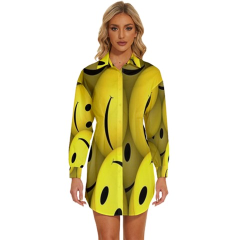 Emoji, Colour, Faces, Smile, Wallpaper Womens Long Sleeve Shirt Dress by nateshop