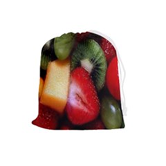 Fruits, Food, Green, Red, Strawberry, Yellow Drawstring Pouch (large) by nateshop