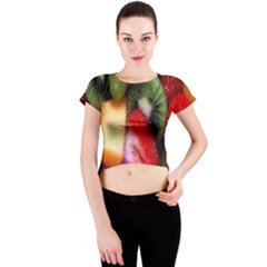 Fruits, Food, Green, Red, Strawberry, Yellow Crew Neck Crop Top by nateshop