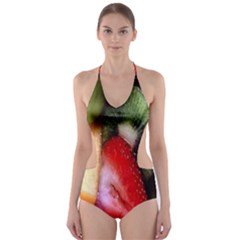 Fruits, Food, Green, Red, Strawberry, Yellow Cut-out One Piece Swimsuit by nateshop