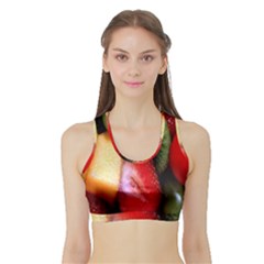 Fruits, Food, Green, Red, Strawberry, Yellow Sports Bra With Border by nateshop