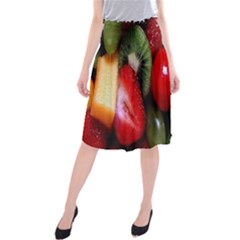 Fruits, Food, Green, Red, Strawberry, Yellow Midi Beach Skirt by nateshop