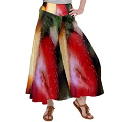 Fruits, Food, Green, Red, Strawberry, Yellow Women s Satin Palazzo Pants by nateshop