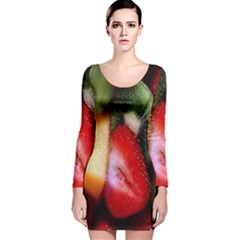 Fruits, Food, Green, Red, Strawberry, Yellow Long Sleeve Velvet Bodycon Dress by nateshop