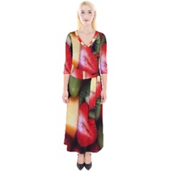 Fruits, Food, Green, Red, Strawberry, Yellow Quarter Sleeve Wrap Maxi Dress by nateshop