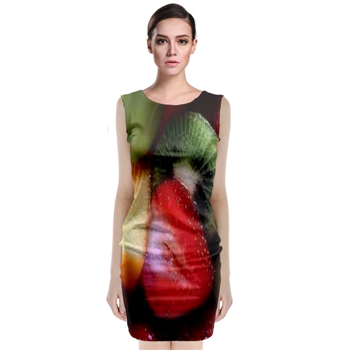 Fruits, Food, Green, Red, Strawberry, Yellow Sleeveless Velvet Midi Dress