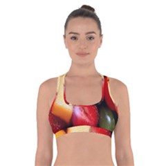 Fruits, Food, Green, Red, Strawberry, Yellow Cross Back Sports Bra by nateshop