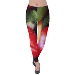 Fruits, Food, Green, Red, Strawberry, Yellow Velvet Leggings by nateshop