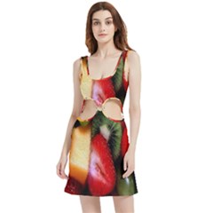 Fruits, Food, Green, Red, Strawberry, Yellow Velour Cutout Dress by nateshop