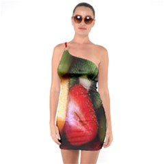 Fruits, Food, Green, Red, Strawberry, Yellow One Shoulder Ring Trim Bodycon Dress by nateshop