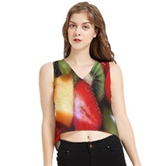 Fruits, Food, Green, Red, Strawberry, Yellow V-neck Cropped Tank Top by nateshop