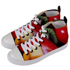 Fruits, Food, Green, Red, Strawberry, Yellow Women s Mid-top Canvas Sneakers by nateshop