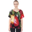 Fruits, Food, Green, Red, Strawberry, Yellow V-Neck Dolman Drape Top View1