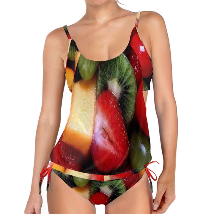 Fruits, Food, Green, Red, Strawberry, Yellow Tankini Set