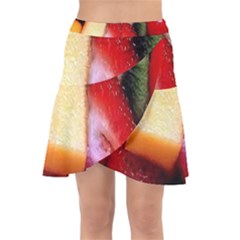 Fruits, Food, Green, Red, Strawberry, Yellow Wrap Front Skirt by nateshop