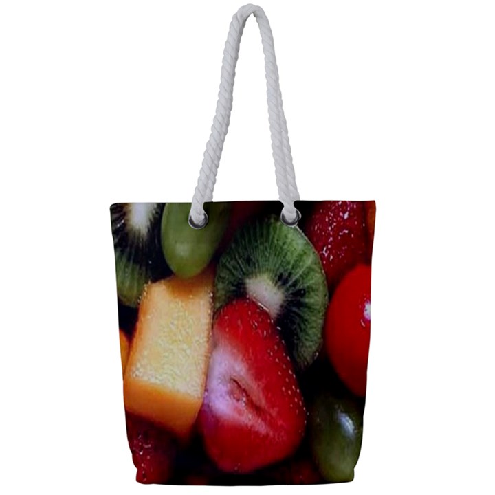 Fruits, Food, Green, Red, Strawberry, Yellow Full Print Rope Handle Tote (Small)