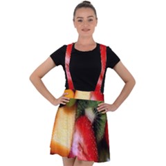 Fruits, Food, Green, Red, Strawberry, Yellow Velvet Suspender Skater Skirt by nateshop