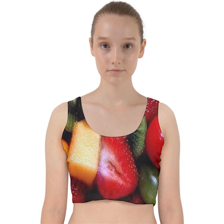 Fruits, Food, Green, Red, Strawberry, Yellow Velvet Racer Back Crop Top