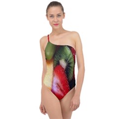 Fruits, Food, Green, Red, Strawberry, Yellow Classic One Shoulder Swimsuit by nateshop