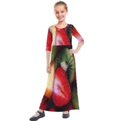 Fruits, Food, Green, Red, Strawberry, Yellow Kids  Quarter Sleeve Maxi Dress by nateshop