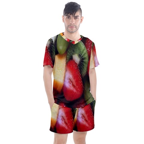 Fruits, Food, Green, Red, Strawberry, Yellow Men s Mesh T-shirt And Shorts Set by nateshop