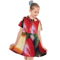 Fruits, Food, Green, Red, Strawberry, Yellow Kids  Short Sleeve Shirt Dress by nateshop