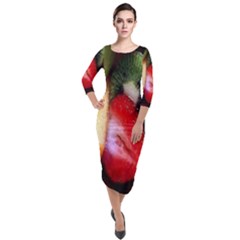 Fruits, Food, Green, Red, Strawberry, Yellow Quarter Sleeve Midi Velour Bodycon Dress by nateshop