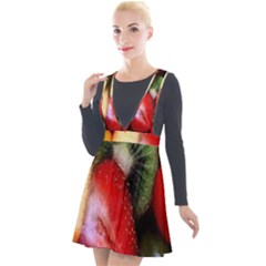 Fruits, Food, Green, Red, Strawberry, Yellow Plunge Pinafore Velour Dress by nateshop