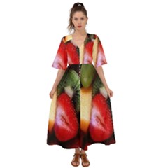 Fruits, Food, Green, Red, Strawberry, Yellow Kimono Sleeve Boho Dress by nateshop