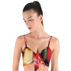 Fruits, Food, Green, Red, Strawberry, Yellow Woven Tie Front Bralet by nateshop