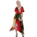 Fruits, Food, Green, Red, Strawberry, Yellow Cross Front Sharkbite Hem Maxi Dress View1