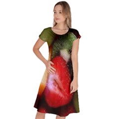 Fruits, Food, Green, Red, Strawberry, Yellow Classic Short Sleeve Dress by nateshop