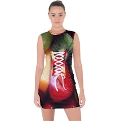 Fruits, Food, Green, Red, Strawberry, Yellow Lace Up Front Bodycon Dress by nateshop