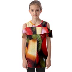 Fruits, Food, Green, Red, Strawberry, Yellow Fold Over Open Sleeve Top by nateshop