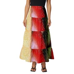 Fruits, Food, Green, Red, Strawberry, Yellow Tiered Ruffle Maxi Skirt