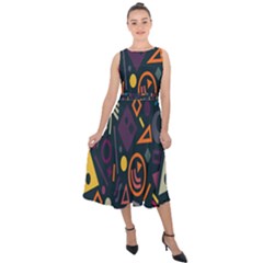 Inspired By The Colours And Shapes Midi Tie-back Chiffon Dress by nateshop