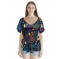 Inspired By The Colours And Shapes V-neck Flutter Sleeve Top by nateshop