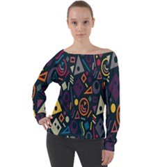 Inspired By The Colours And Shapes Off Shoulder Long Sleeve Velour Top by nateshop