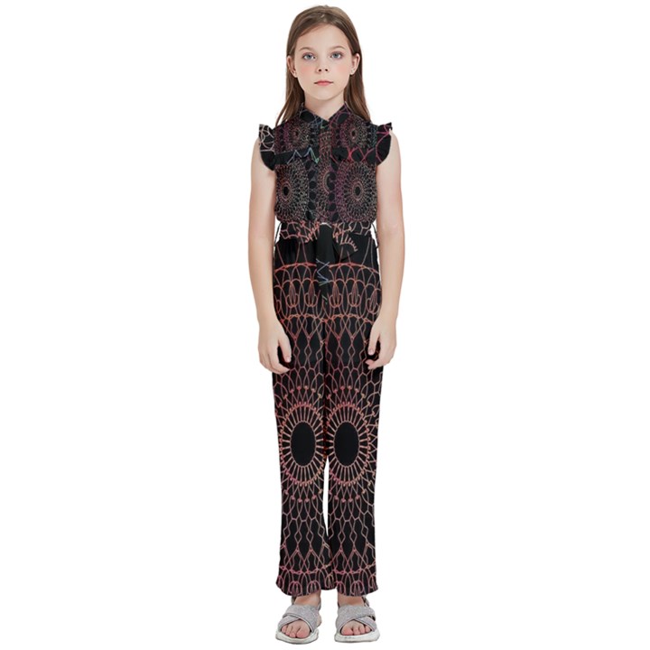 Mandala   Lockscreen , Aztec Kids  Sleeveless Ruffle Edge Band Collar Chiffon One Piece