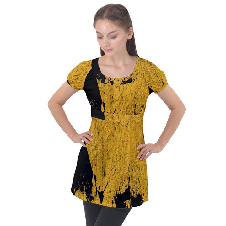 Yellow Best, Black, Black And White, Emoji High Puff Sleeve Tunic Top