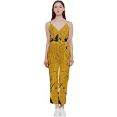 Yellow Best, Black, Black And White, Emoji High V-neck Camisole Jumpsuit