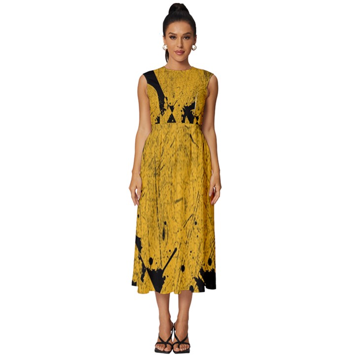 Yellow Best, Black, Black And White, Emoji High Sleeveless Round Neck Midi Dress