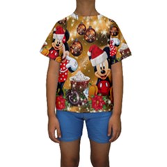 Cartoons, Disney, Merry Christmas, Minnie Kids  Short Sleeve Swimwear by nateshop