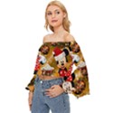 Cartoons, Disney, Merry Christmas, Minnie Off Shoulder Flutter Bell Sleeve Top View2