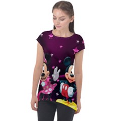 Cartoons, Disney, Mickey Mouse, Minnie Cap Sleeve High Low Top by nateshop